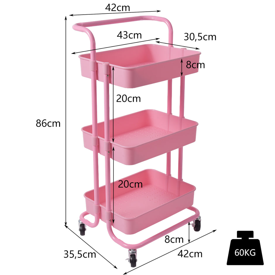 hyllor – Rullvagn Multi Purpose Cart med handtag Enkel montering – 3 – Rosa
