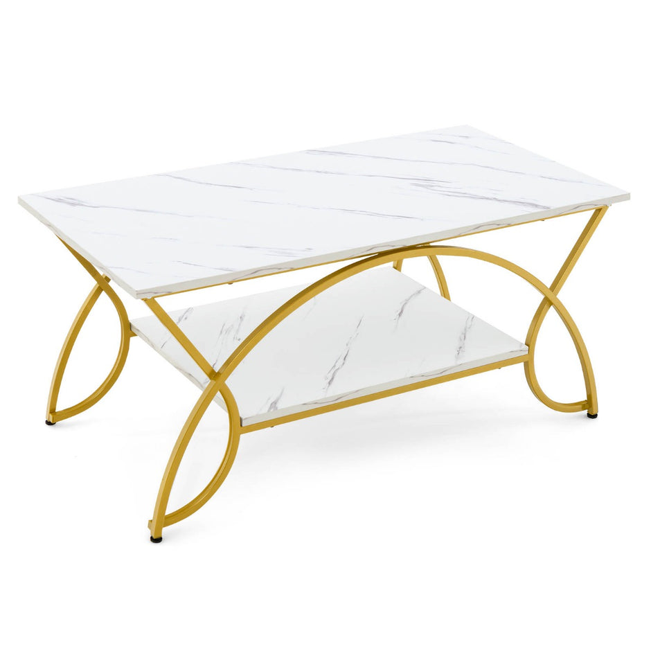 Soffbord – med marmorlook Modernt av konstmarmor – 100 x 50 x 45 cm – Vit