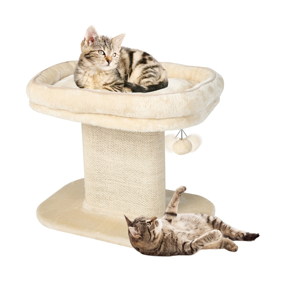 Moderna – kattmöbler för skrapstolpe med stor plyschsits och sisalskrapbräda – Beige