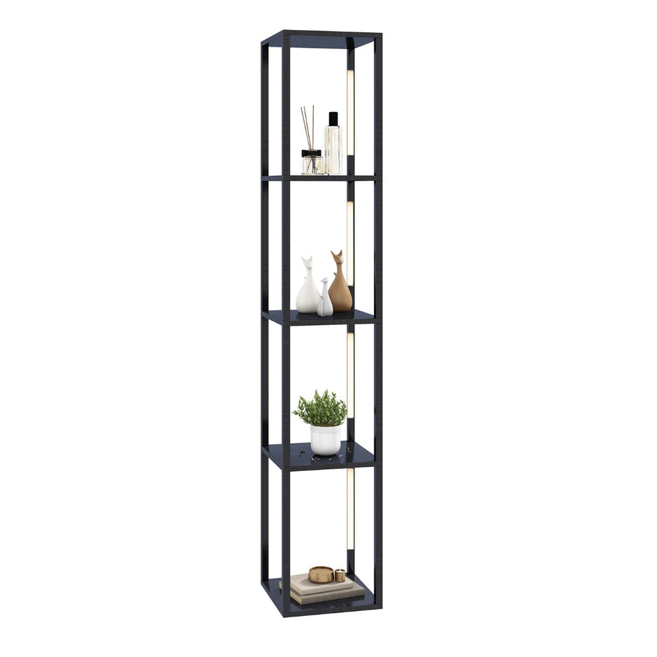Golvlampa – Modern Upplyst Förvaringshylla – 29 x 29 x 163 cm – Svart