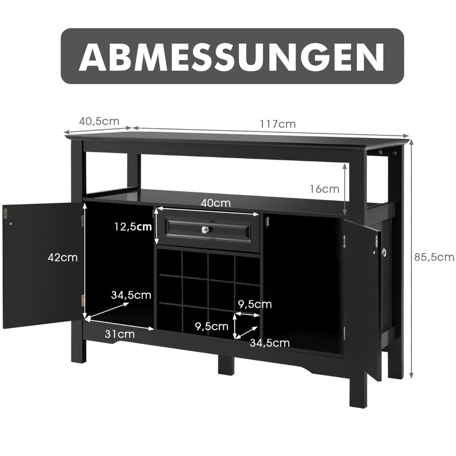 Modern – matsalsbuffé med vinhylla och skåp låda – 117 x 40,5 x 82,5 cm – Svart