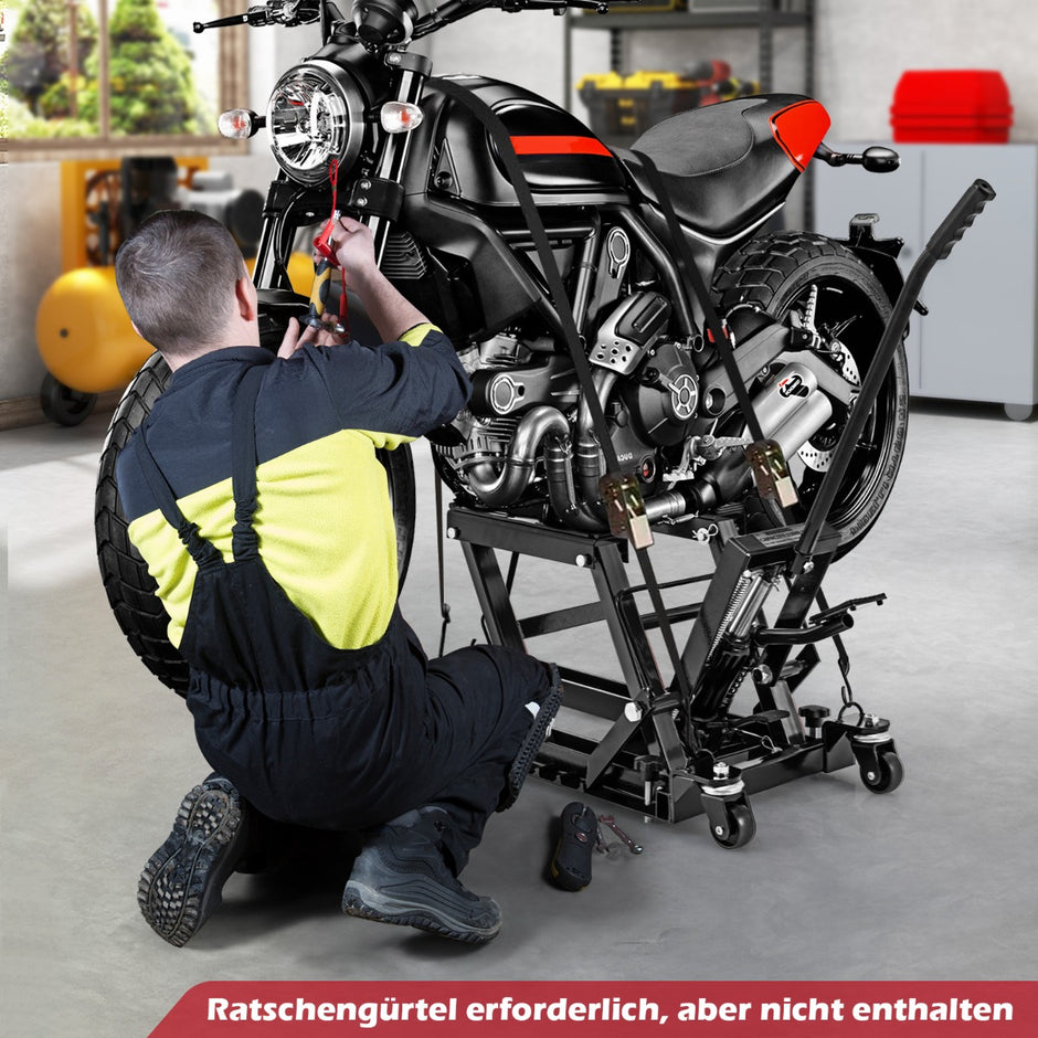 Motorcykellyftplattform – upp till stegs höjdjusterbar hydraulisk motorcykeljack – 680 kg 3 – Svart