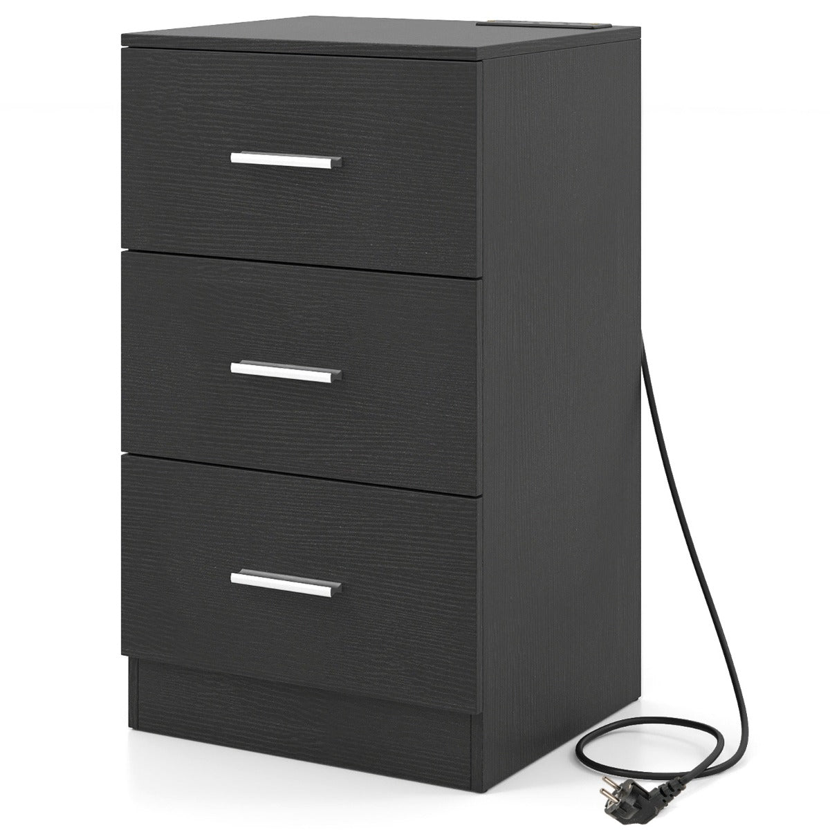 Sängbord – med laddstation modern nattduksbord förvaringslådor – 3 38 x 35 x 66 cm – Svart