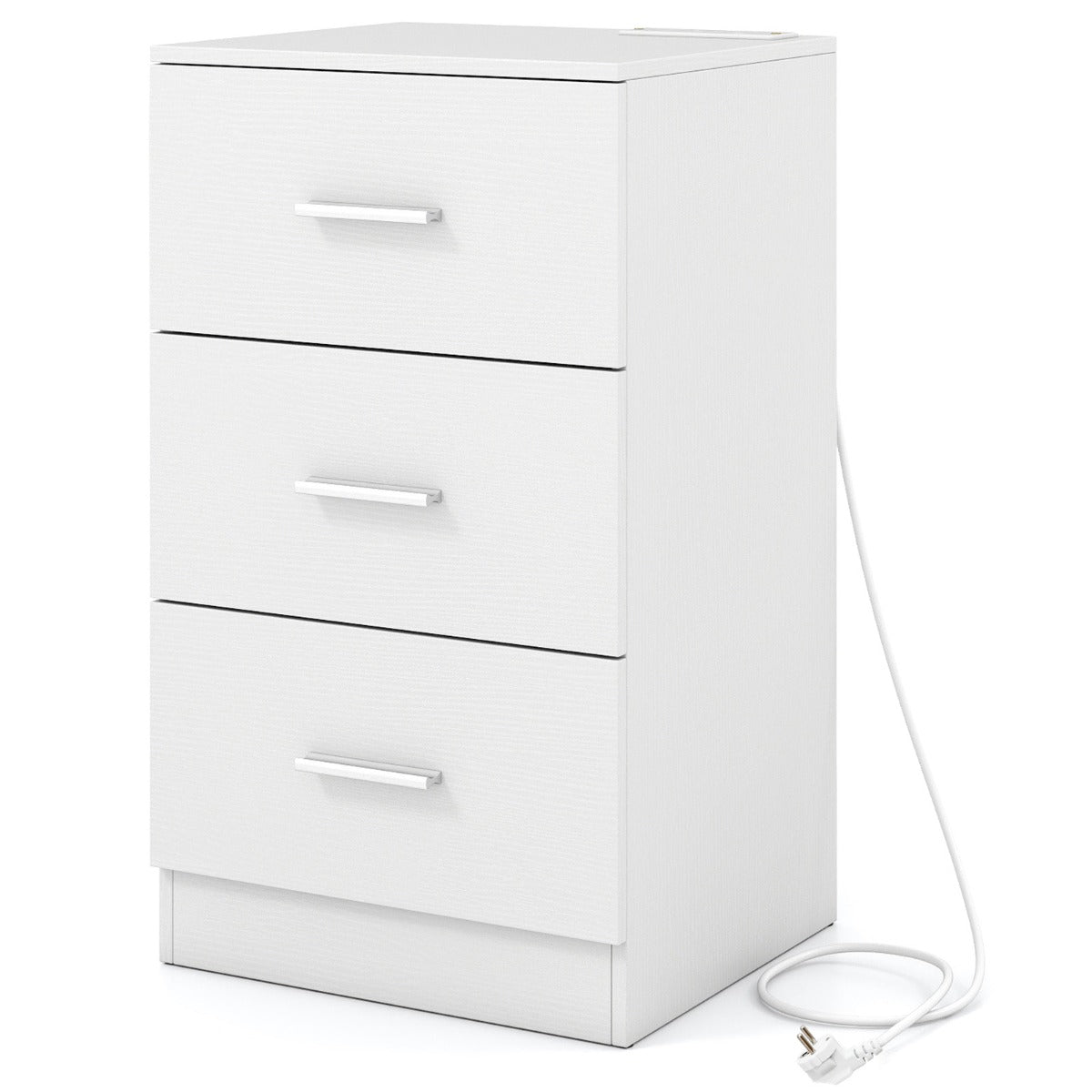 Sängbord – med laddstation modern nattduksbord förvaringslådor Vitt – 3 38 x 35 x 66 cm – Vit