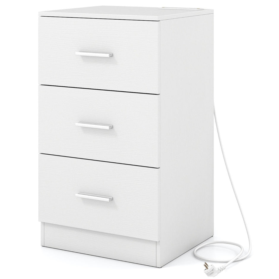 Sängbord – med laddstation modern nattduksbord förvaringslådor Vitt – 3 38 x 35 x 66 cm – Vit