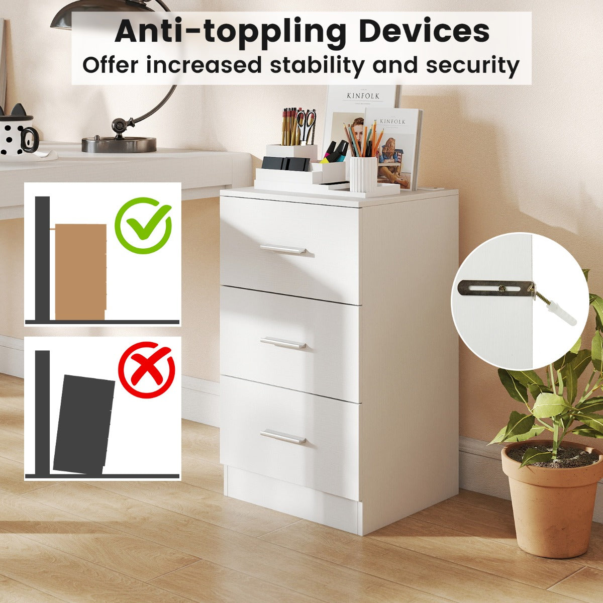 Sängbord – med laddstation modern nattduksbord förvaringslådor Vitt – 3 38 x 35 x 66 cm – Vit