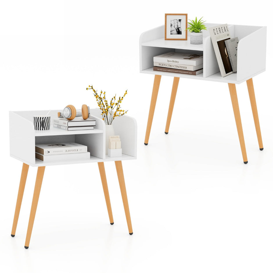 Sängbord – sidobord med öppet fack soffbord metallstödben st – 50 x 32 x 58 cm 2 – Vit