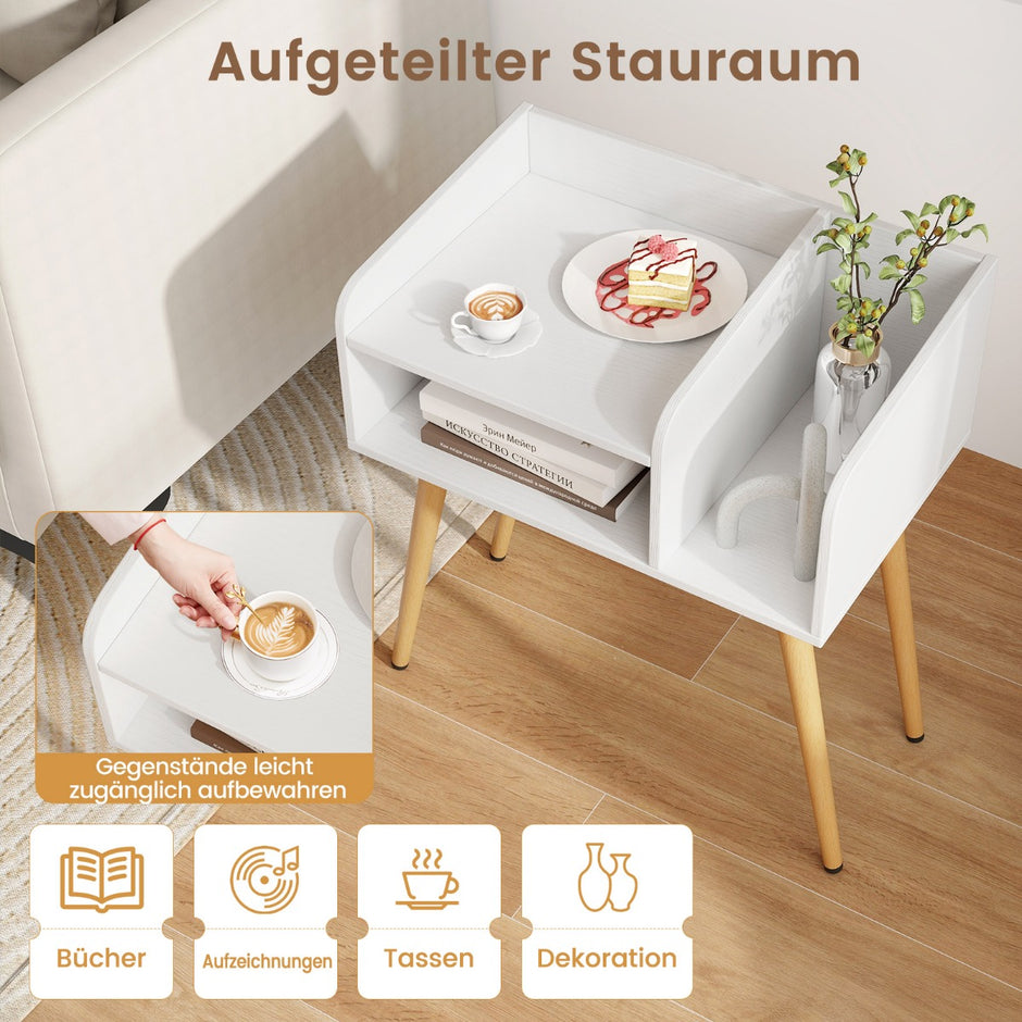 Sängbord – sidobord med öppet fack soffbord metallstödben st – 50 x 32 x 58 cm 2 – Vit