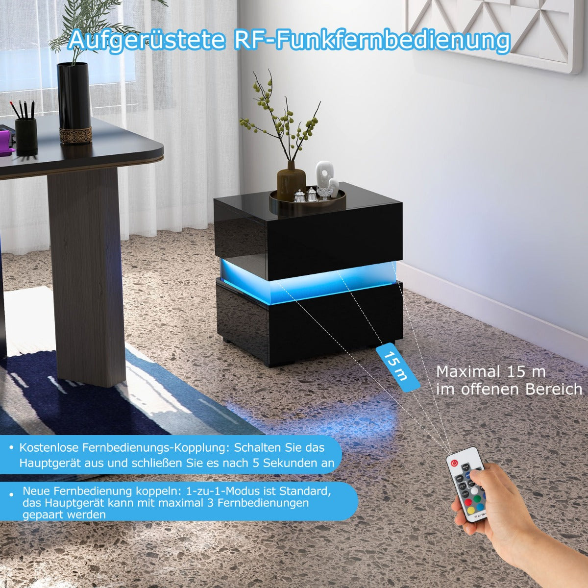 Sängbord – set med LED högblanka sängskåp lådor – 2 2 – Svart