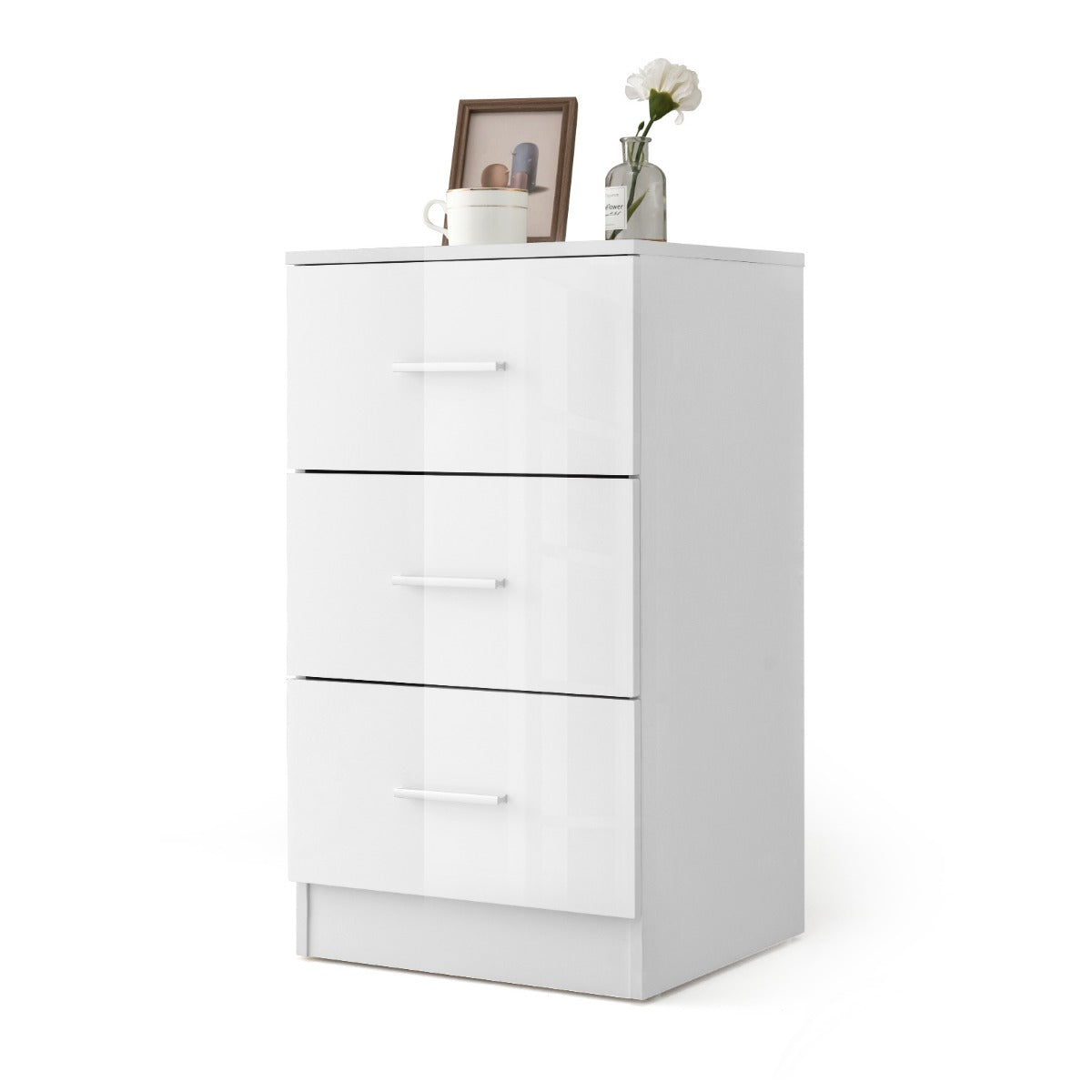 Sängbord – med lådor högblankt – 3 37,1 x 34,2 x 66,5 cm – Vit