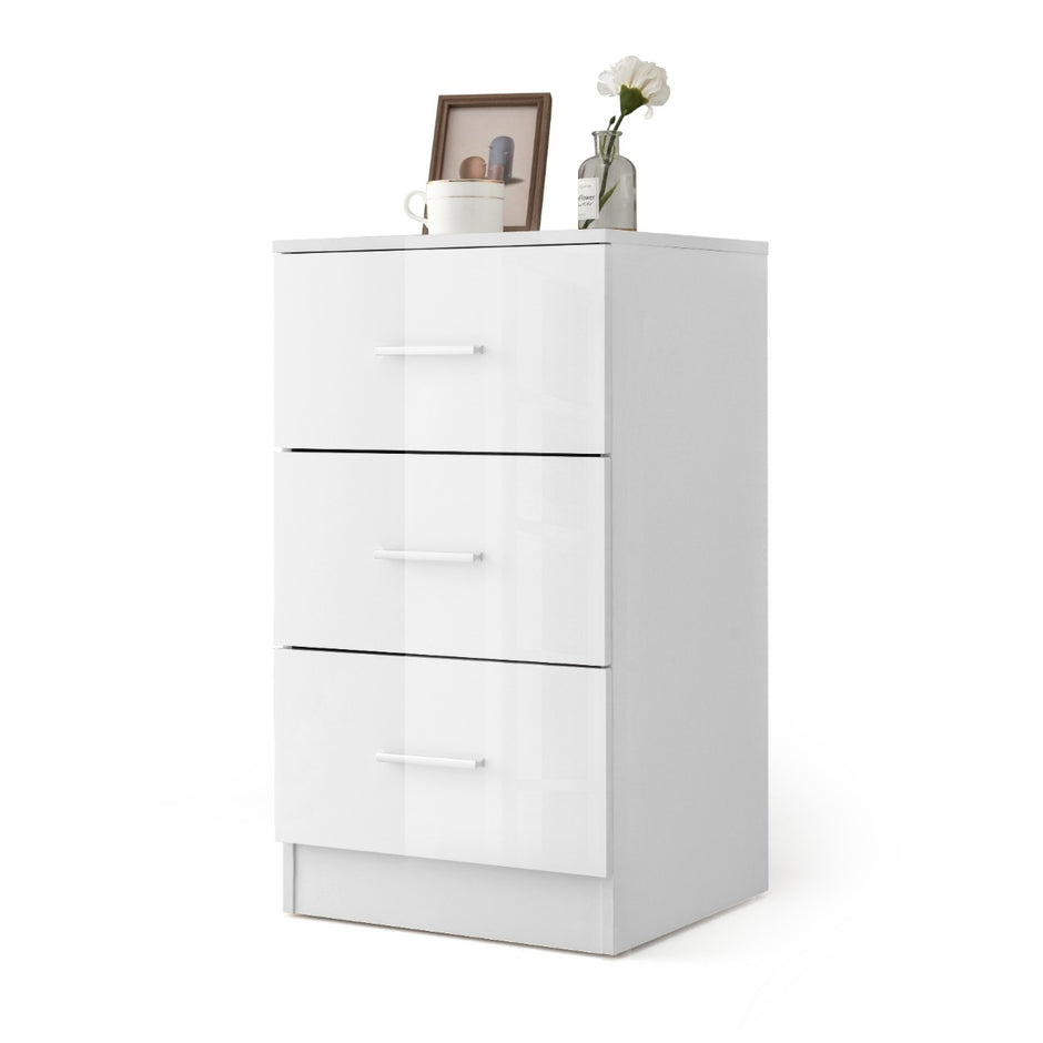 Sängbord – med lådor högblankt – 3 37,1 x 34,2 x 66,5 cm – Vit