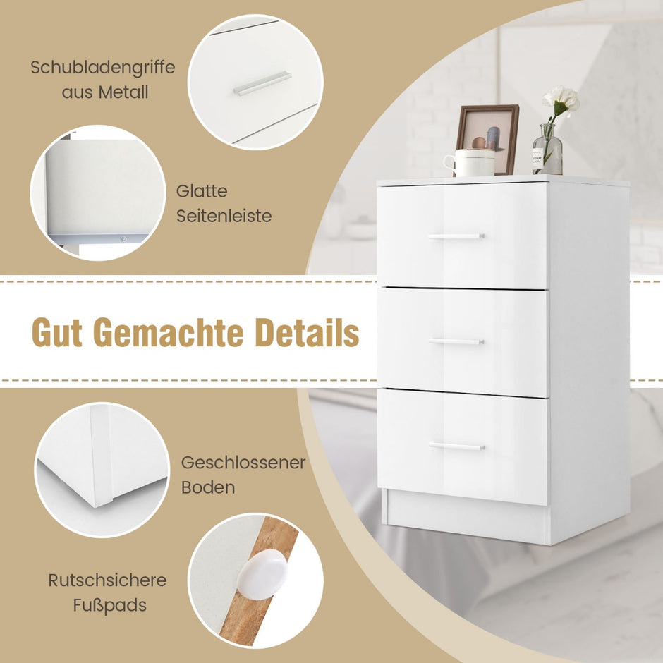 Set – med sängbord lådor, – 2 3 37,1 x 34,2 x 66,5 cm – Vit