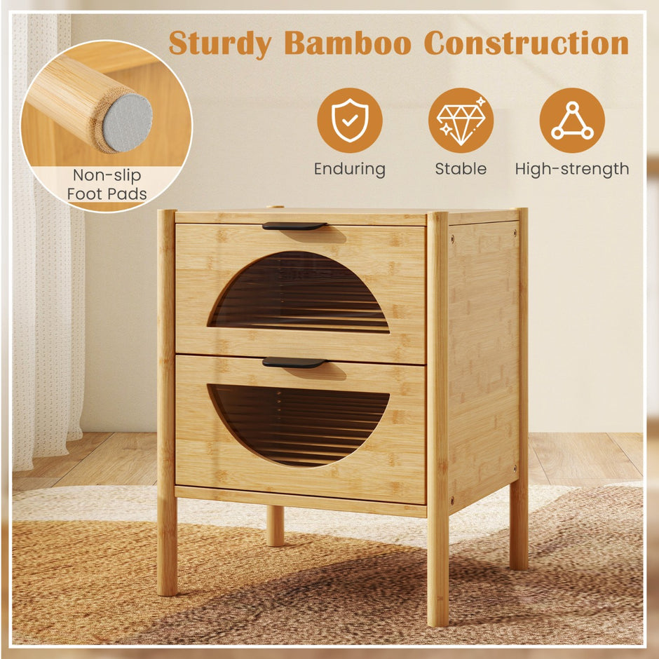 set – bambus nattbord med lådor Modern sidobord Robust nattskåp – 2 2 – Natur