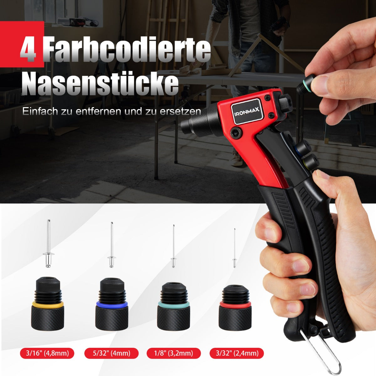 Handnitare – Heavy Duty manuell nitpistol med Nitverktygssats bärväska – 200 – Svart