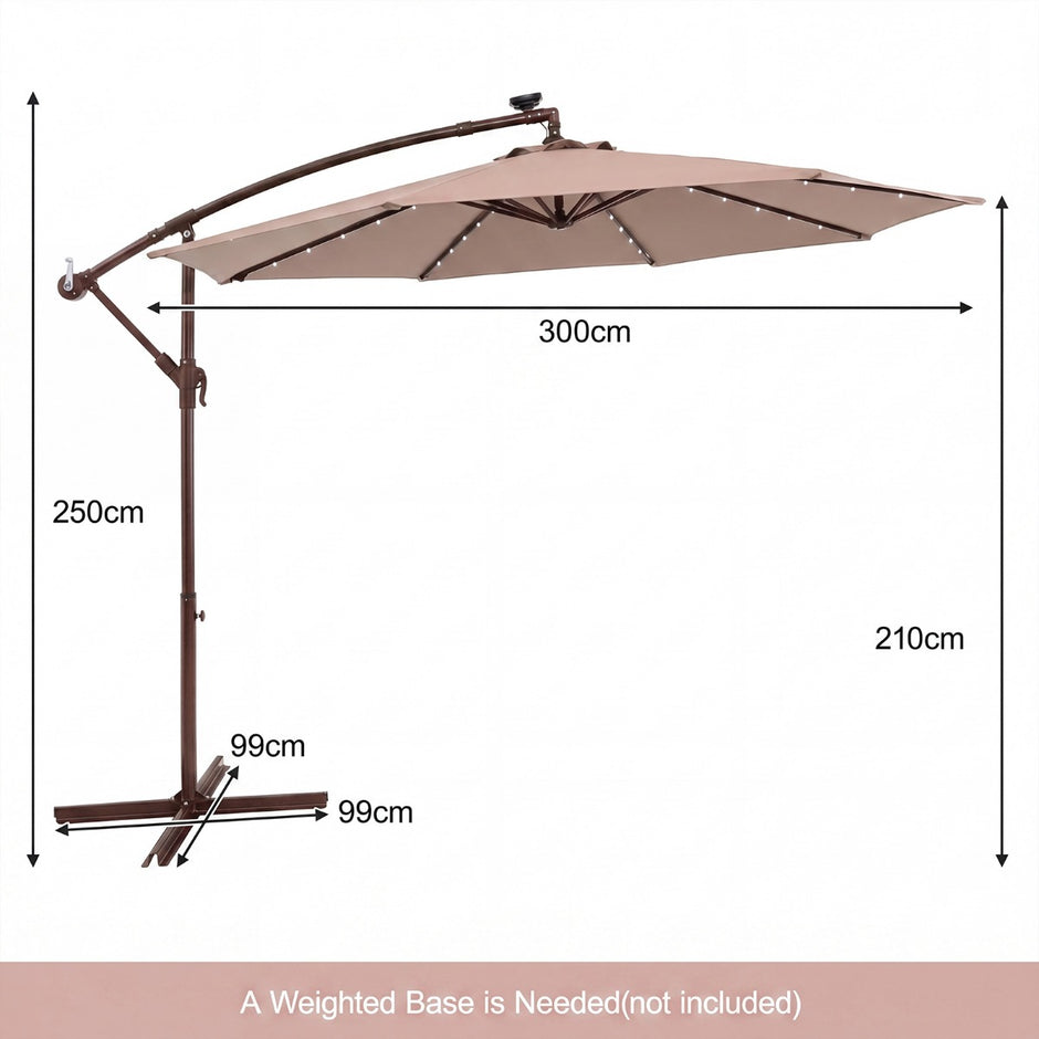 Solparasoll – med solar‑LED‑lampor och vev, hängande trädgårdsparasoll marknadsparasoll, ljusbrunt – 40 / – Ljusbrun