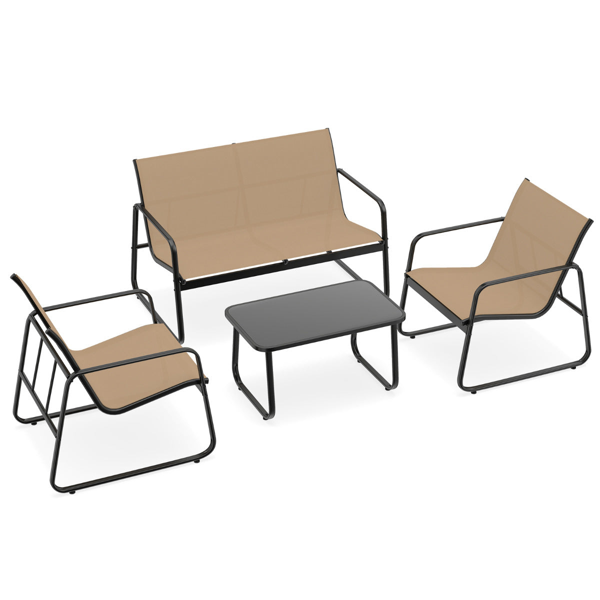stycken – Utemöblersset med soffbord Tillverkat av härdat glas Sittgruppssoffset – 4 – Brun