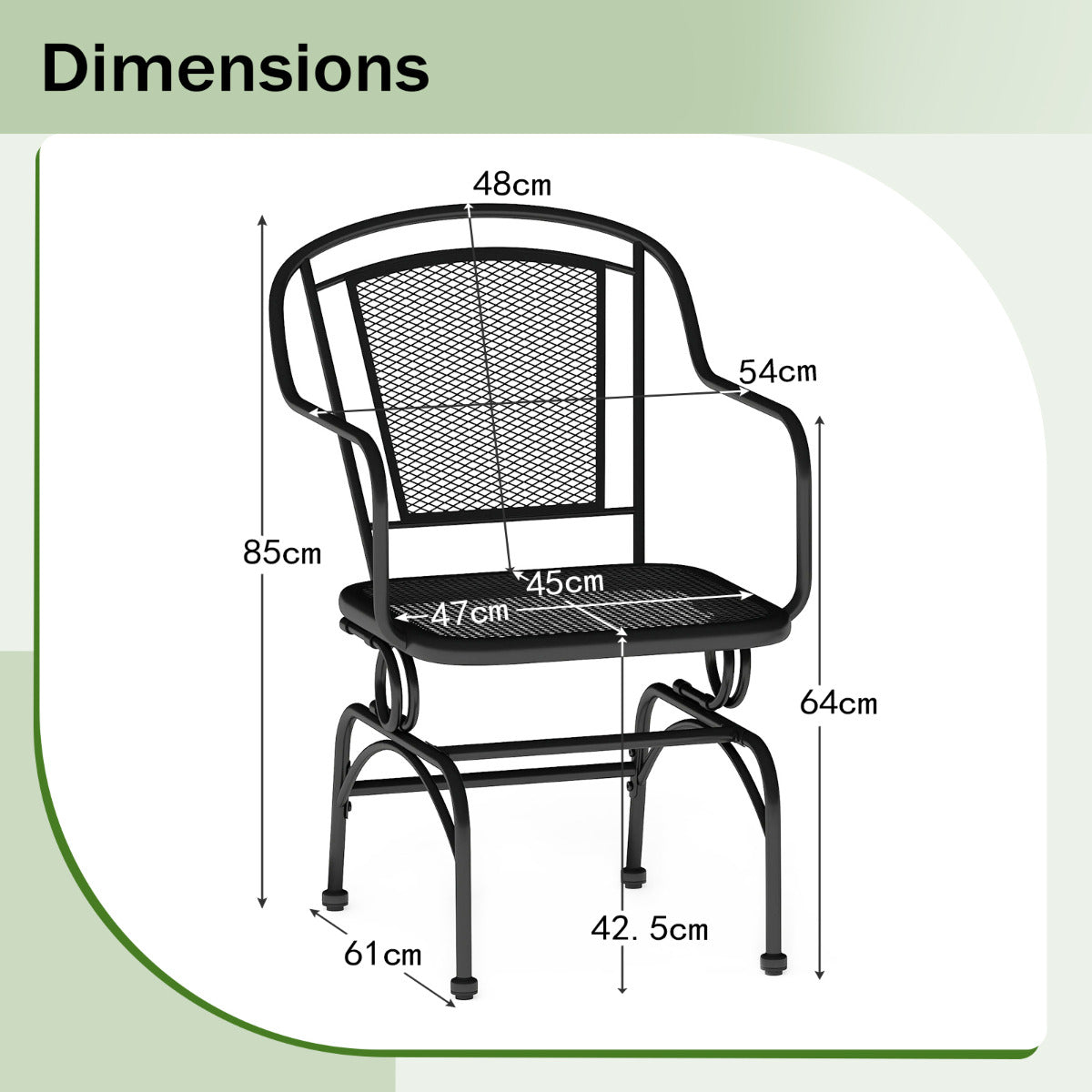Gungstolar – set i metall, hängstolar med mjuk gungrörelse för trädgård och uteplats, balkongmöbler, bärförmåga upp till per – 2 150 kg – Svart