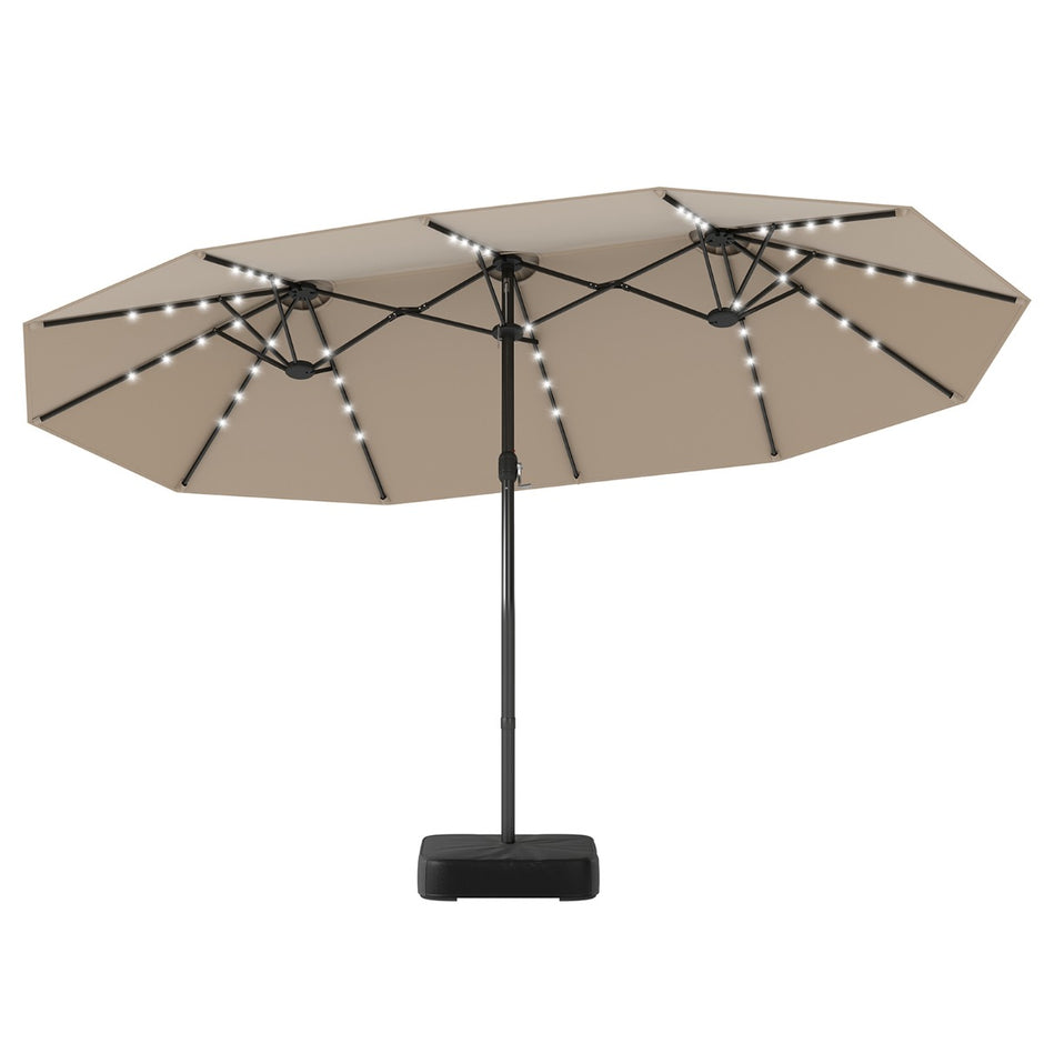 Dubbelsolparasoll – med LED belysning, UV 50+ bas utomhusparasol – Beige