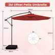 Fribärande – parasoll med solar LED lampor och sandsäckar vev UV skydd – 40 Ø 300 cm – Röd