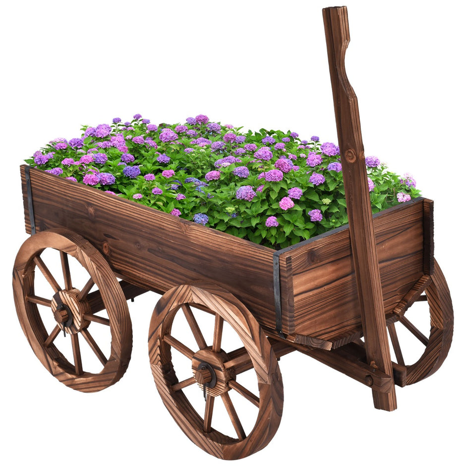 Blomstervagn – Träväxtvagn med hjul – 4 120 x 43 x 53,5 cm – Brun