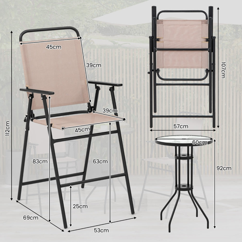 delat – utomhus bistroset uteplats barbord med fällbara stolar och parasollhål – 3 2 – Beige
