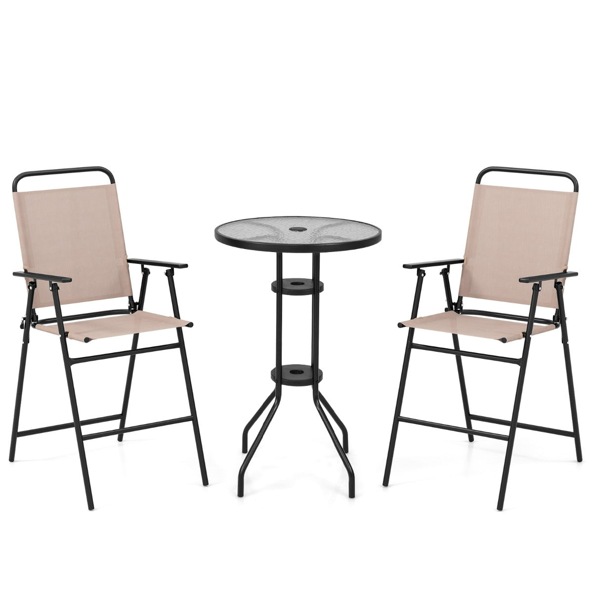 delat – utomhus bistroset uteplats barbord med fällbara stolar och parasollhål – 3 2 – Beige