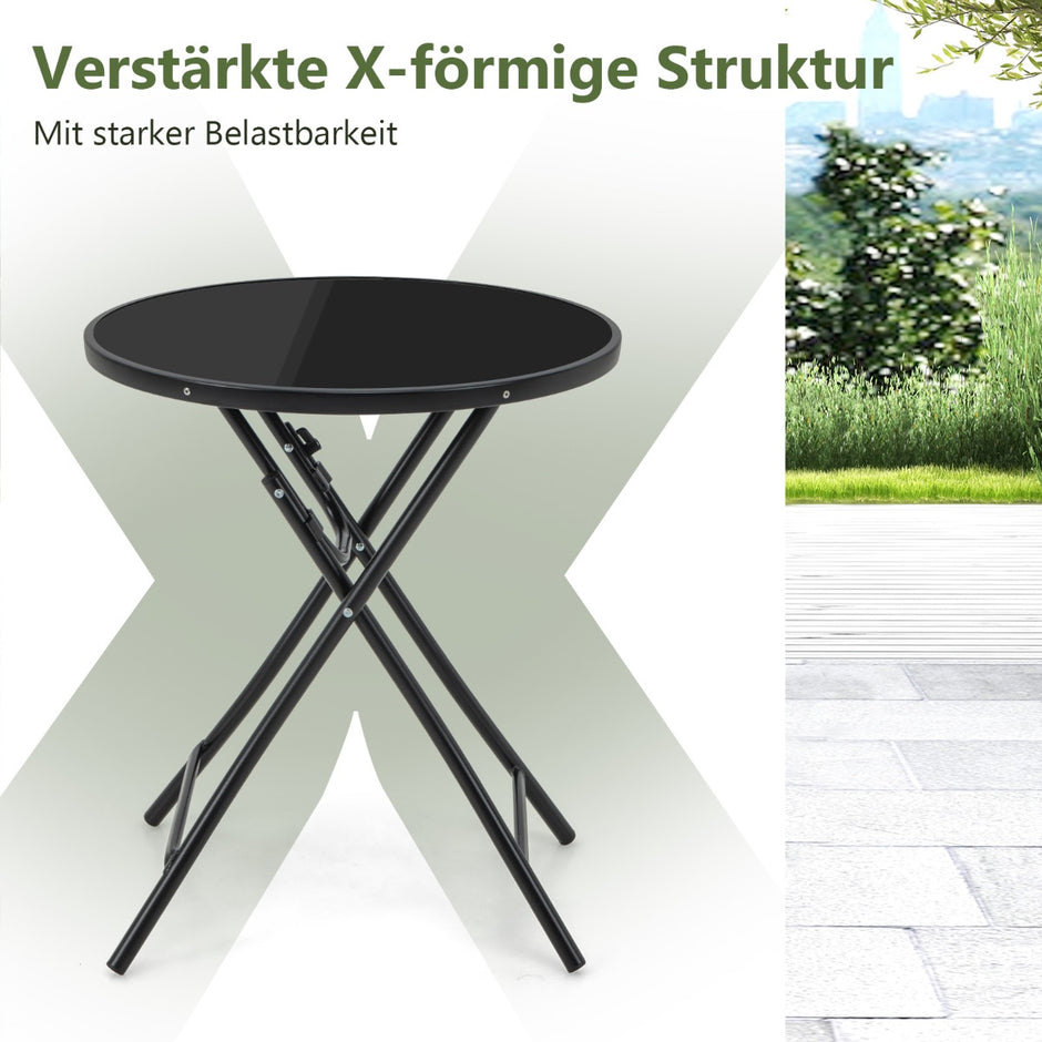 Runt – bistrobord med härdat glasbord och robust metallram – Ø 59 cm – Svart