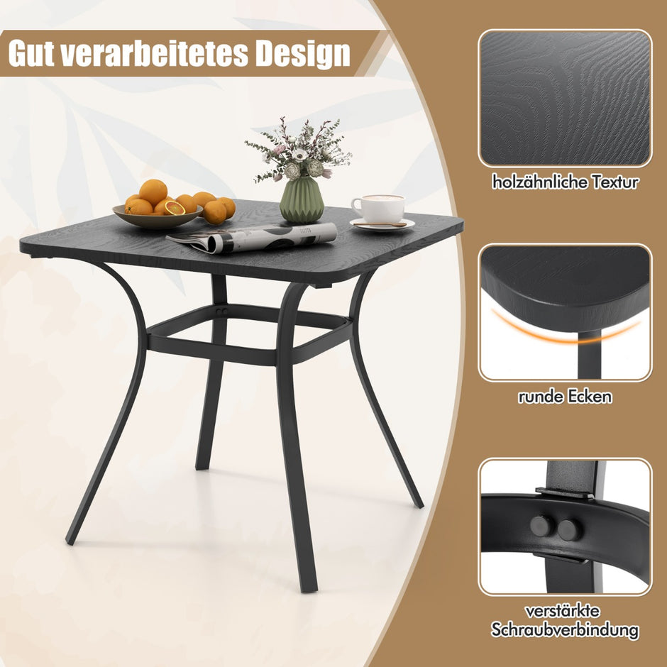 Trädgårdsbord – med bordsskiva i trälook för personer uteplatsbord balkongbord – 4 80 x 80 x 73 cm – Grå