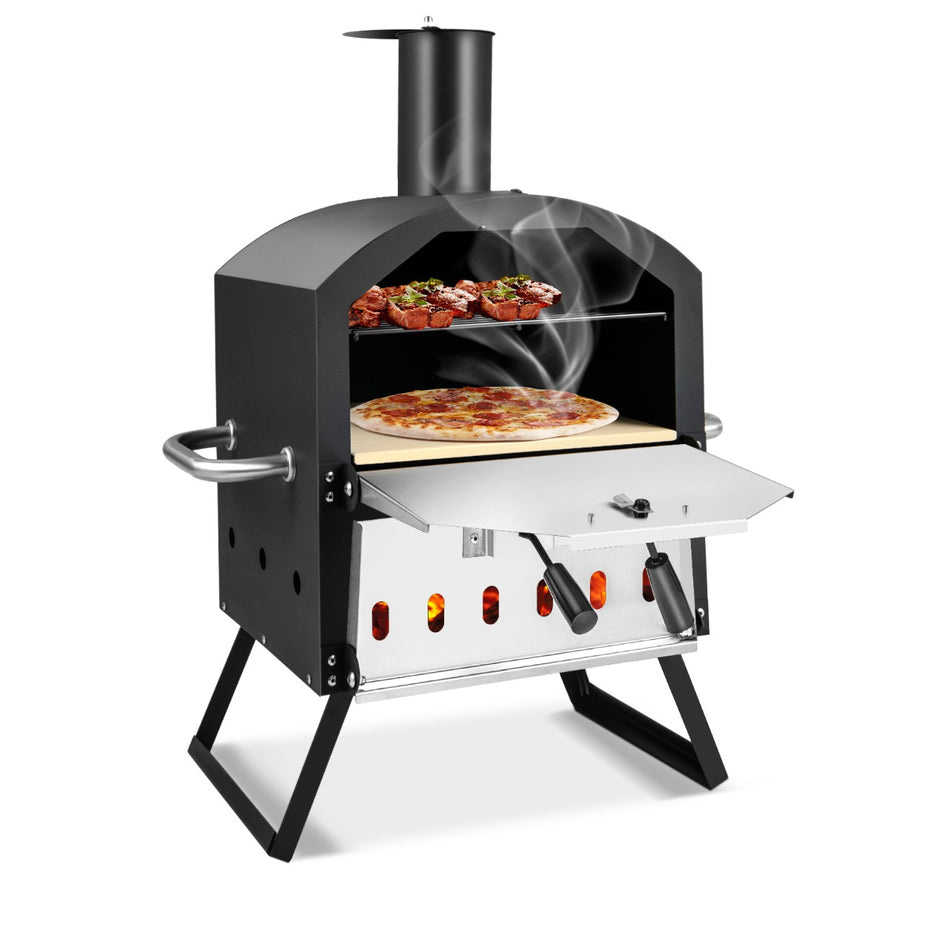 lagers – pizzaugn med grillställ och pizzasten pizzaskyffel vattentätt lock – 2 – Svart och silver