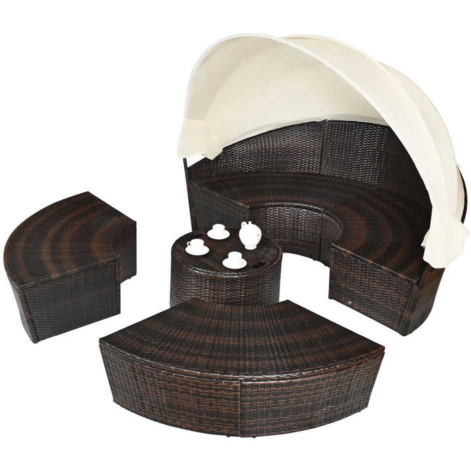 Rund – dagbädd utomhus med utfällbar kapell – 192 x 177 x 146 cm – Beige