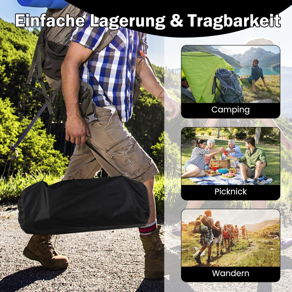 Campingbord – i aluminium för personer, hopfällbart picknickbord med bärväska – 4-6 – Svart