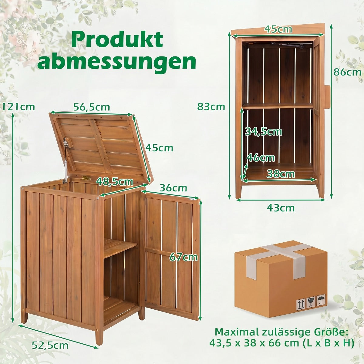 Trä – paketleveranslåda med gasfjäderlock och sidodörr uttagbar innerhylla, paketlåda – Natur