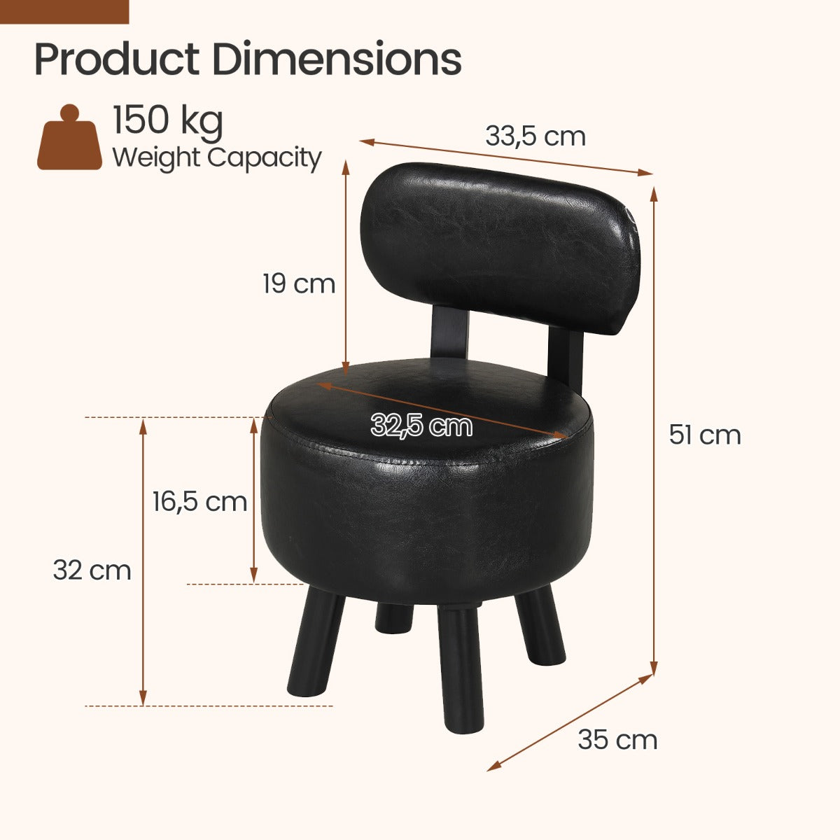 set – sittpallar med ryggstöd och konstläderklädselPolstrad hållfasthet upp till – 2 150 kg – Svart