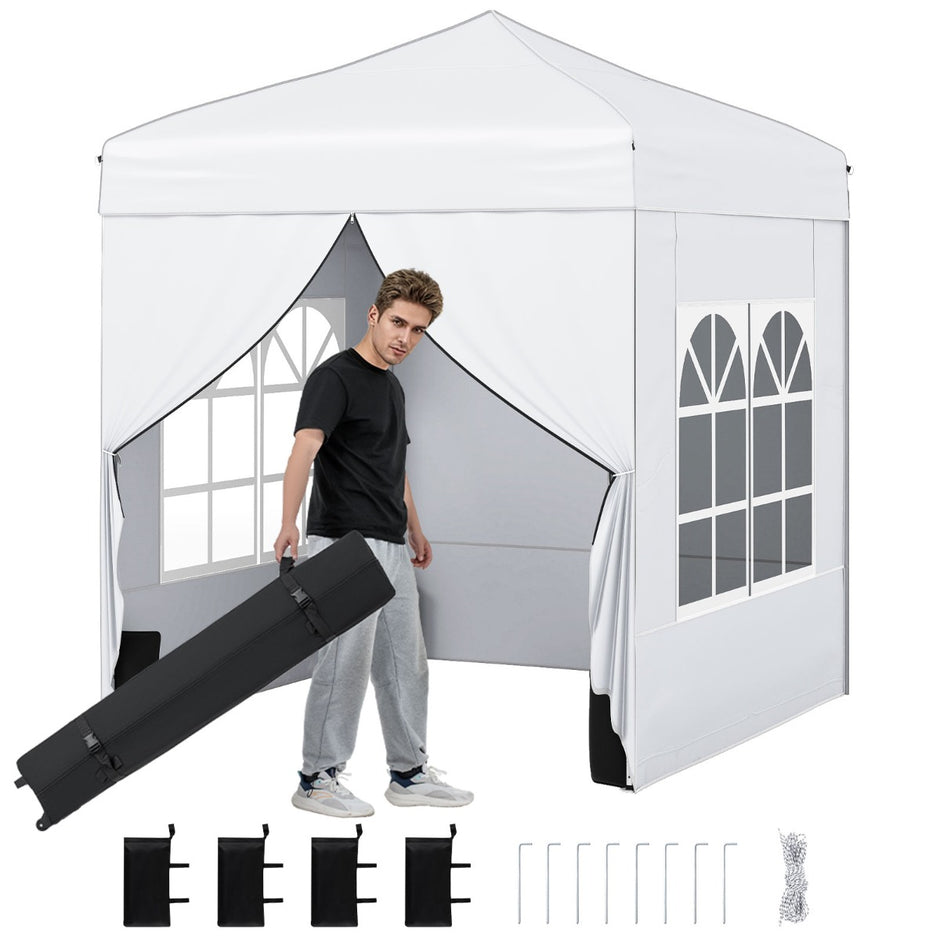 Pop – up paviljong m, vikbar med avtagbara sidoväggar – 2 x 2 – Vit