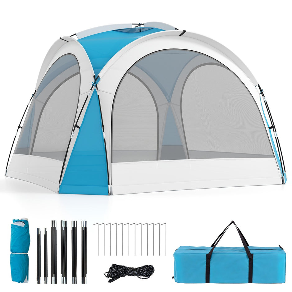 Strandtält – trädgårdstält för personer med nätväggar, takventilation och förvaringsväskor – 6-8 4 344 x 344 cm – Blå
