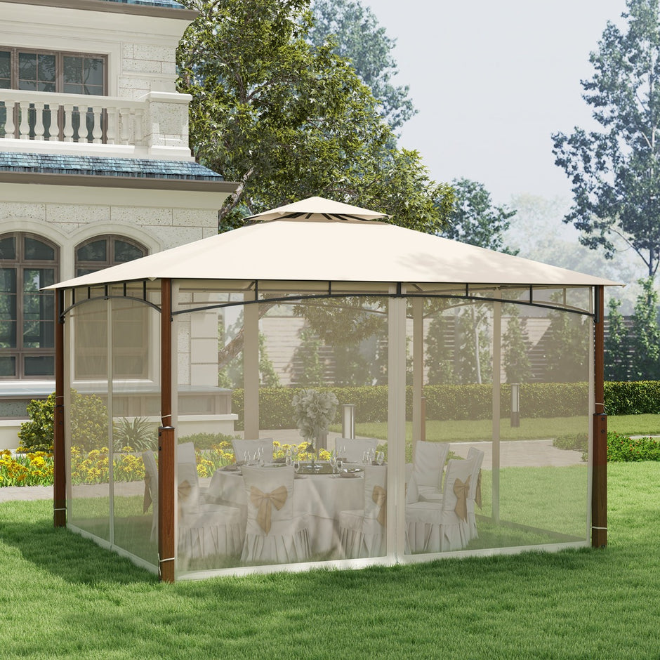 Paviljong – med dubbeltak och myggnät Vattentätt partytält – 3,6 x 3 m – Beige