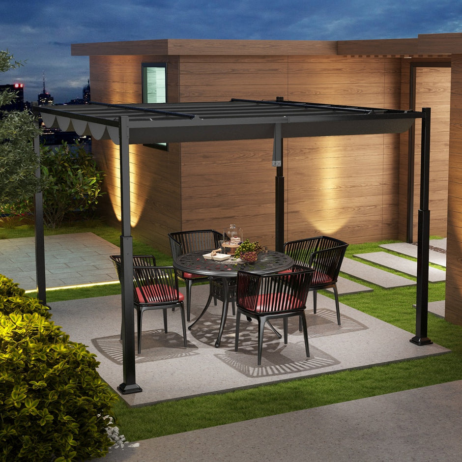 Pergola – med skjuttak Vattentätt lusthus Vintertätt – 3,1 x 3,1 m – Grå