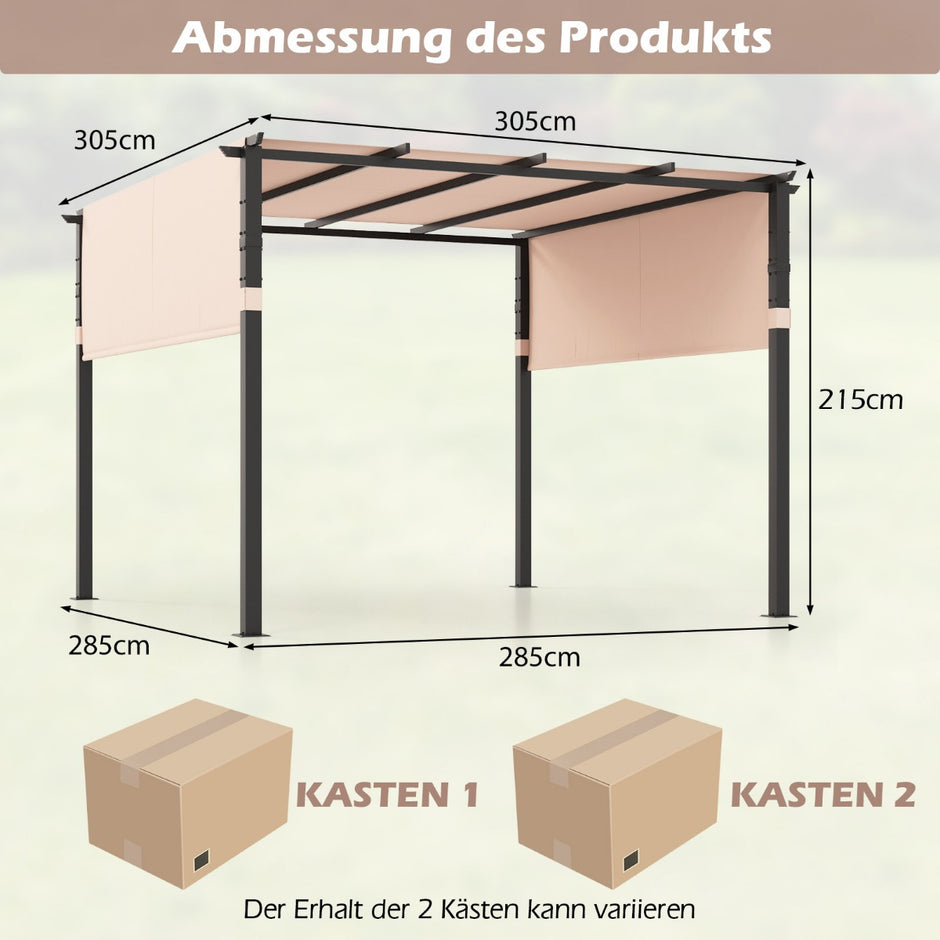 Pergola – med justerbara tak Vattentät Stabil Vintertät Paviljong – 2 3,05 x 3,05 m – Beige