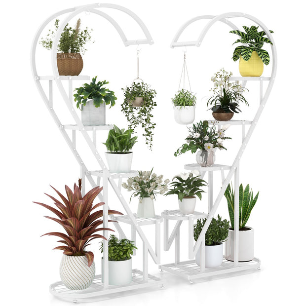 vånings – växtställ i metall Hjärtformat blomsterställ med krokar – 5 71 x 30,5 x 148 cm – Vit