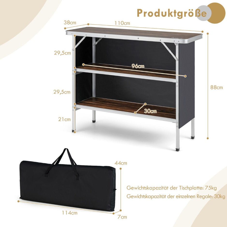 Fällbart – aluminium campingbord med vånings hyllor skåp – 2 – Kaffe