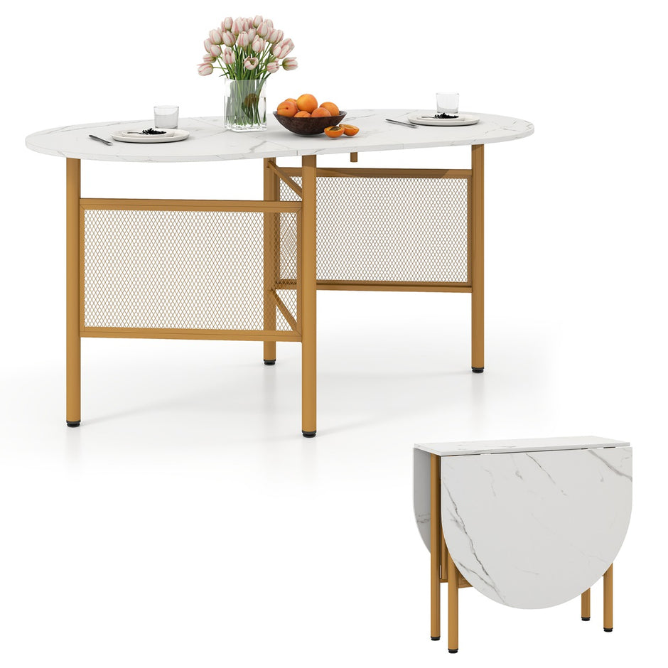Hopfällbart – matbord för personer platsbesparande köksbord med hopfällningsfunktion Vit+ – 6-8 150 x 80 x 76 cm – Guld