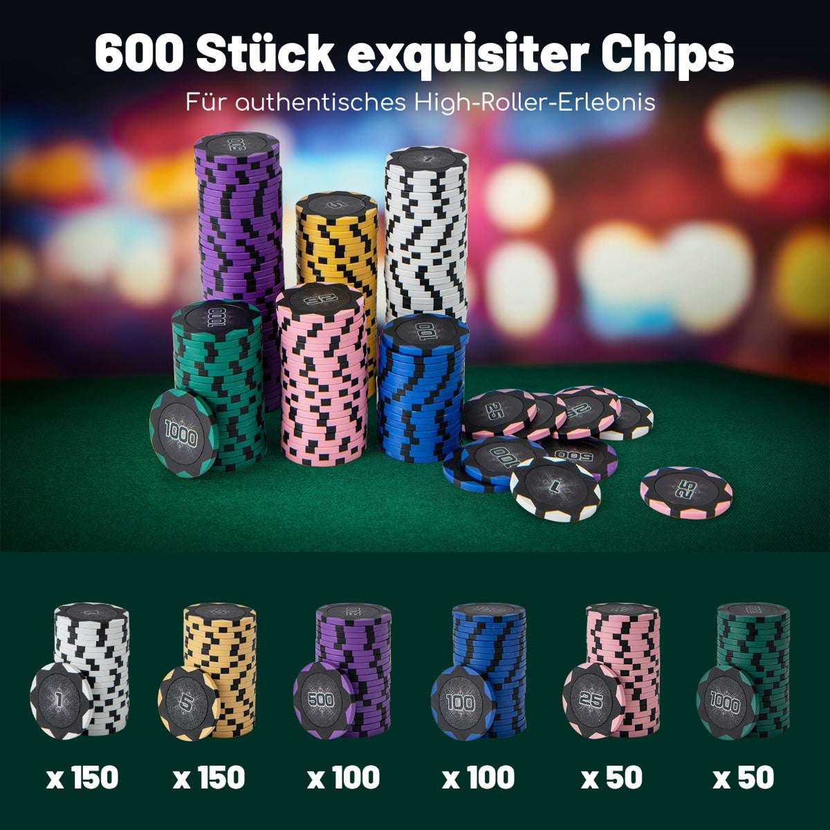 delade – pokerchipset gram Claytec med väska – 600 14 – Svart