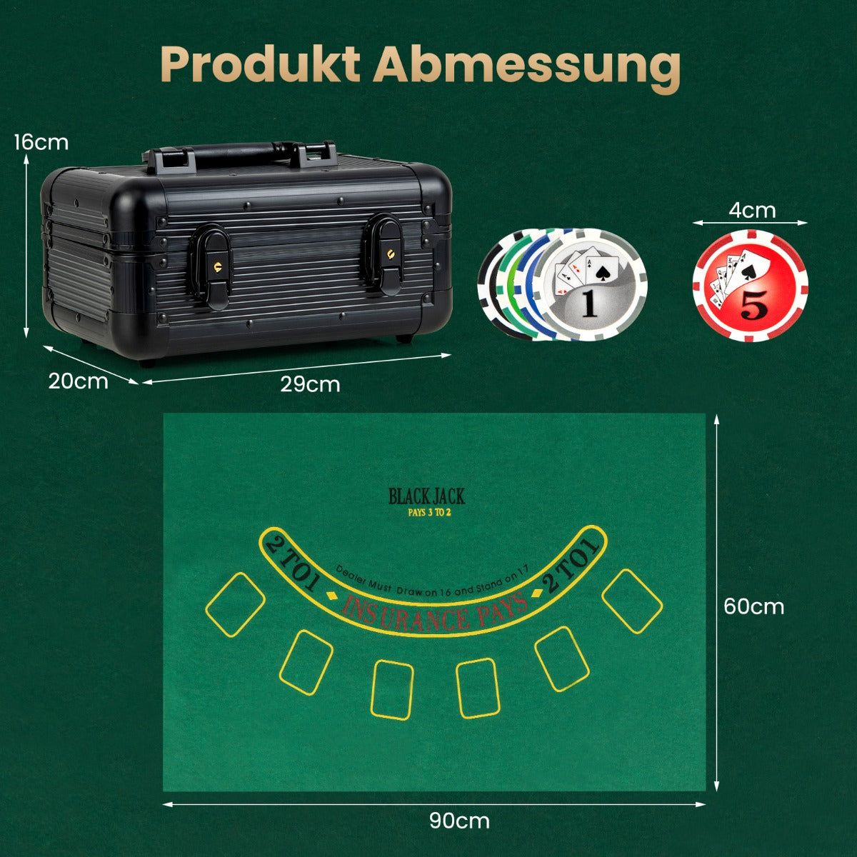 Pokerset – med laserchips och pokerfodral spelkort nycklar Pokerkomplett set – 300 2 2 – Svart
