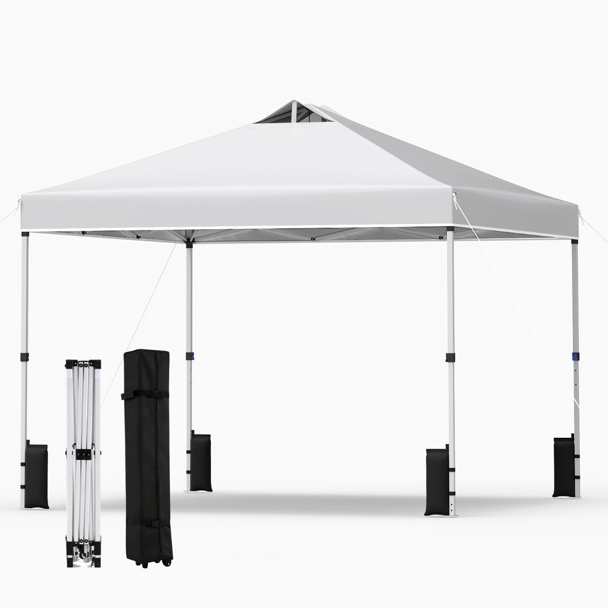 Pop – up paviljong med sandsäckar och härnar repor hopfällbar – 4 3 x 3 m – Vit