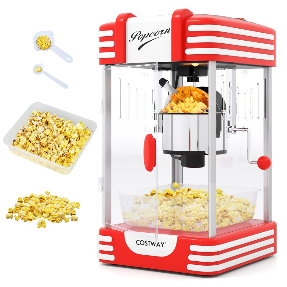 Retro – Popcornmaskin W Popcornmaker i Biostil med Värmeljus och Handvev – 300 – Röd