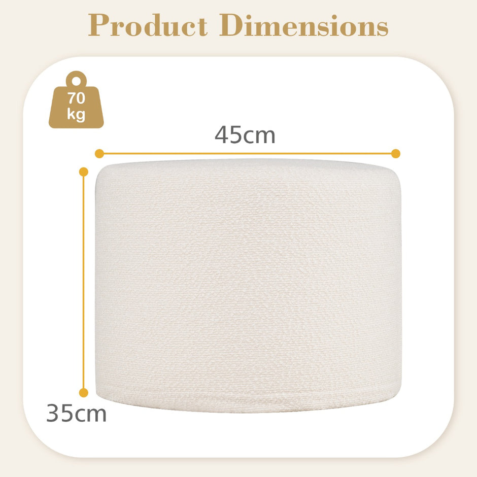 Rund – sittpouf cm, mjuk ottoman med skumgummifyllning och loopgarnstygg – 45 x 35 – Beige