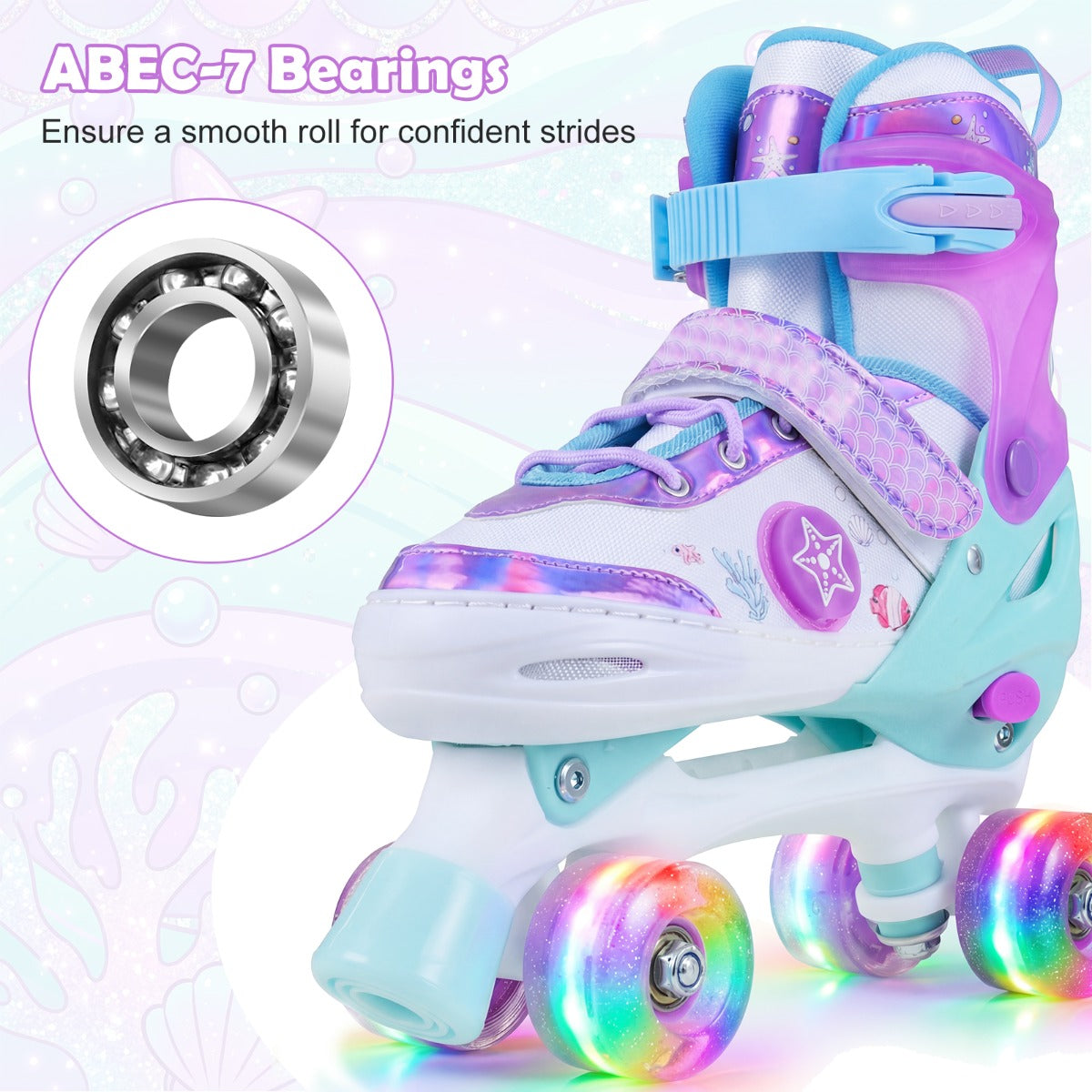 Barn – Rullskor Storlekar Justerbara Quad Skates Med Ljusande Hjul L (EU 37-41) – 4 – Blå