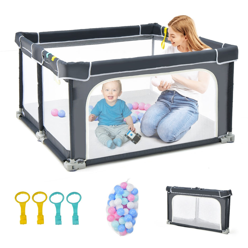 Fyrkantig – babylekhage Stort lekstaket – 124 x 124 cm – Mörkgrå