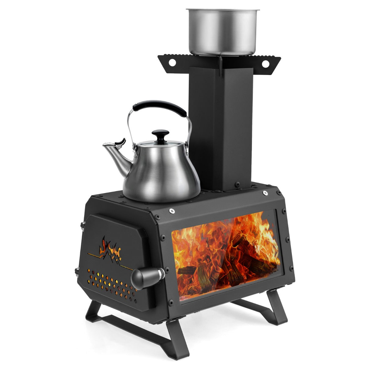 Rocket – Stove Outdoor matlagningsytor med visningsfönster och askfat – 2 28,5 x 20 x 37 cm – Svart