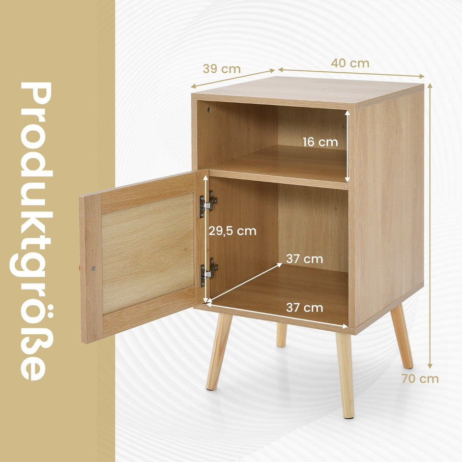 Set – med nattduksbord i rotting förvaringsutrymme öppen hylla och dörr Farmhouse Style Natural – 2 – Natur